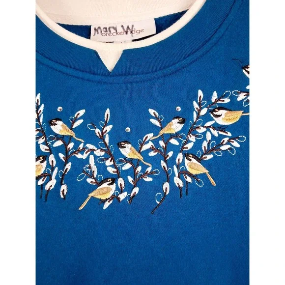Vintage Breckenridge Sweatshirt Womens L Embroidery Floral Birds Granny Cottage - Picture 4 of 10